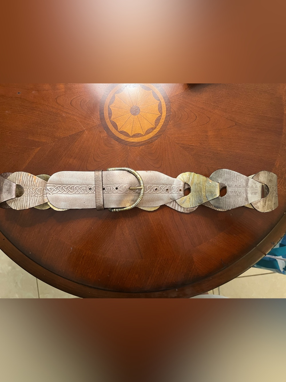 Wide Braided Leather Belt in Metallic Taupe 3 ft 11” (47 inches)